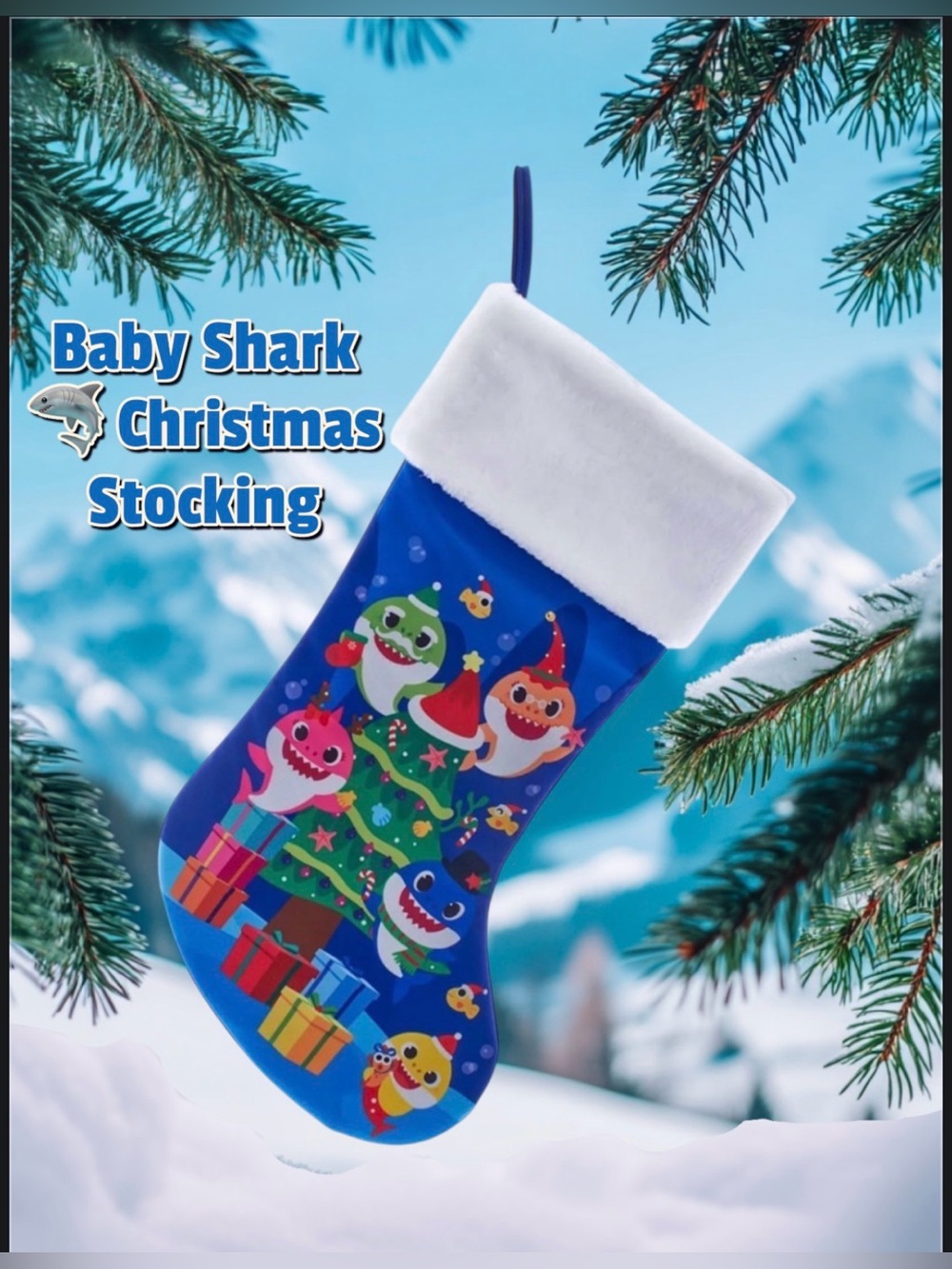 Baby Shark & Family Printed Kurt Adler Christmas Stocking NWT